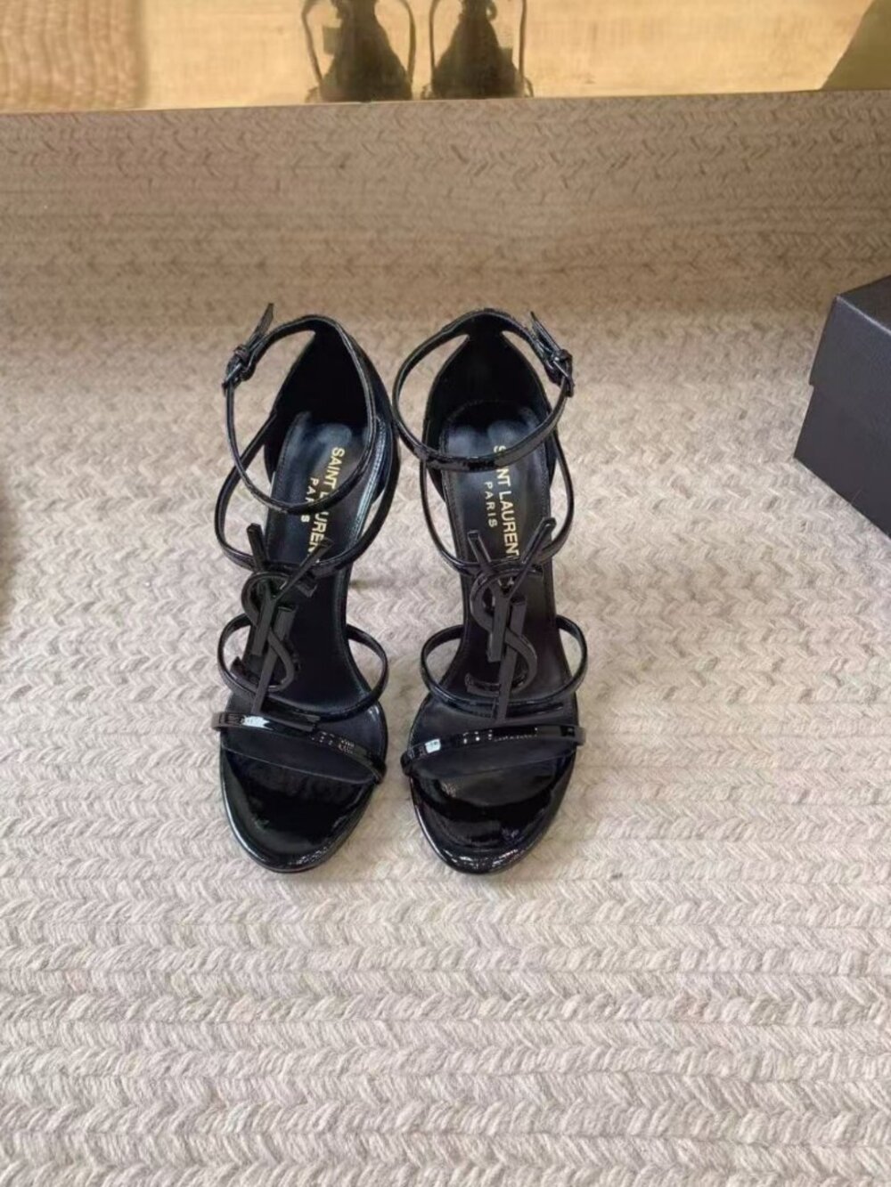 Saint Laurent YSL Logo Ankle‑Strap Open‑Toe High‑Heel Sandals